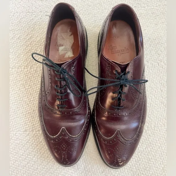Allen Edmonds Chester Burgundy Leather Wingtip Oxford Lace Up Dress Shoes