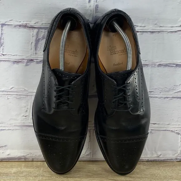 Allen Edmonds Sanford Black Cap Toe Dress Shoes Men's 10.5 EEE Wide Brogue Derby