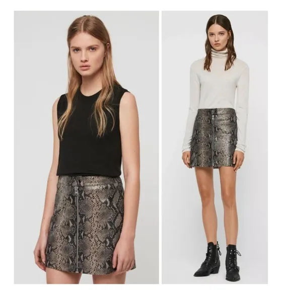 Allsaints Lena Oba lamb leather mini skirt 8