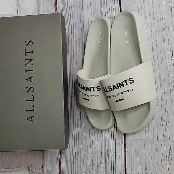 AllSaints White Underground Slide Sandals Size 8 NWT