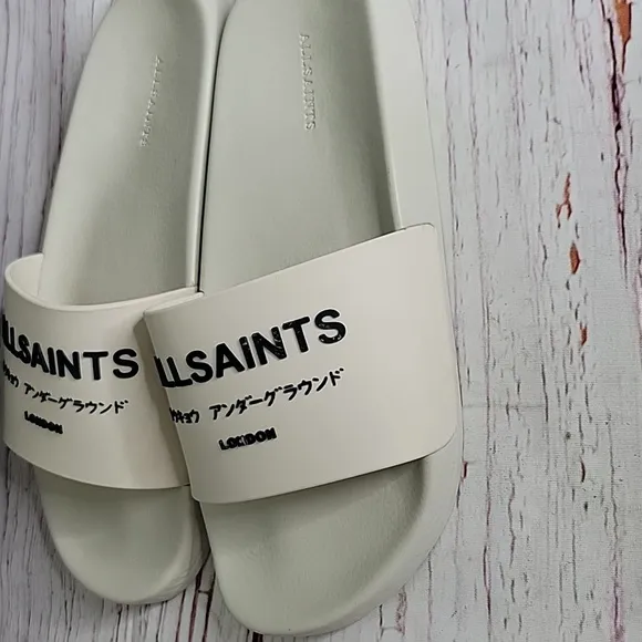 AllSaints White Underground Slide Sandals Size 8 NWT
