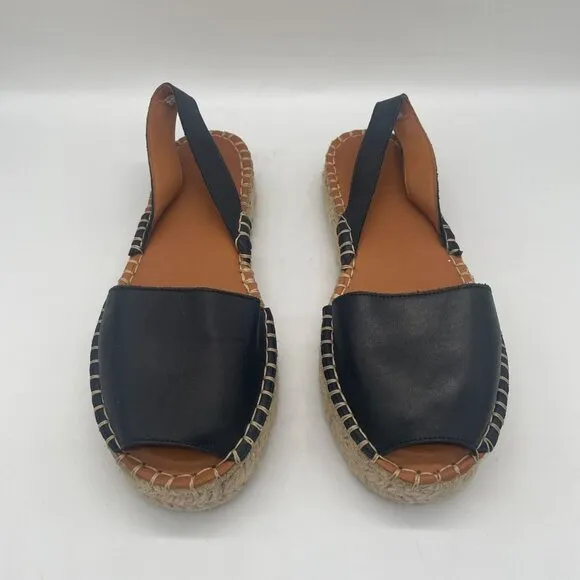 Alohas Ibiza Espadrille Platform Sandals Womens Sz 37/US 6.5 Black Leather Spain