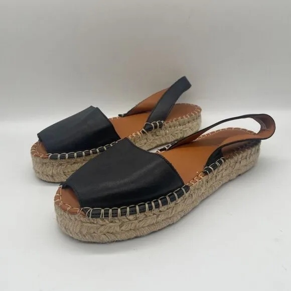 Alohas Ibiza Espadrille Platform Sandals Womens Sz 37/US 6.5 Black Leather Spain