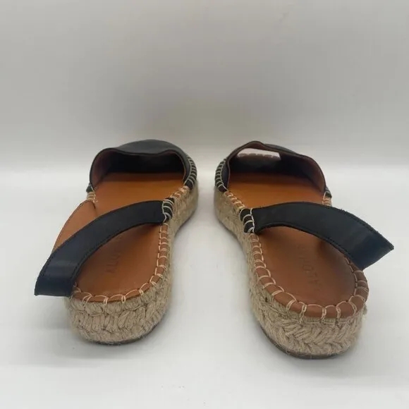 Alohas Ibiza Espadrille Platform Sandals Womens Sz 37/US 6.5 Black Leather Spain