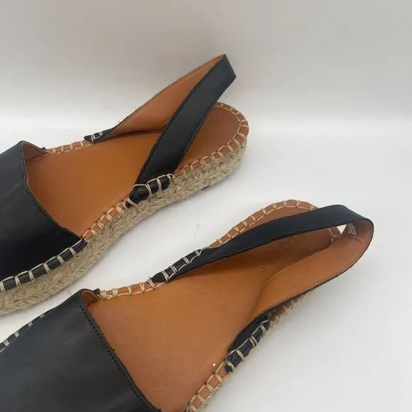 Alohas Ibiza Espadrille Platform Sandals Womens Sz 37/US 6.5 Black Leather Spain