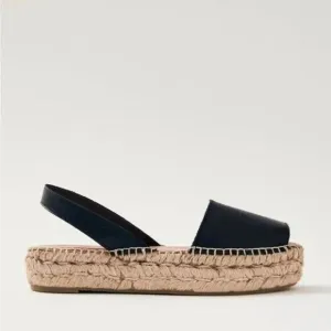 Alohas Ibiza Espadrille Platform Sandals Womens Sz 37/US 6.5 Black Leather Spain