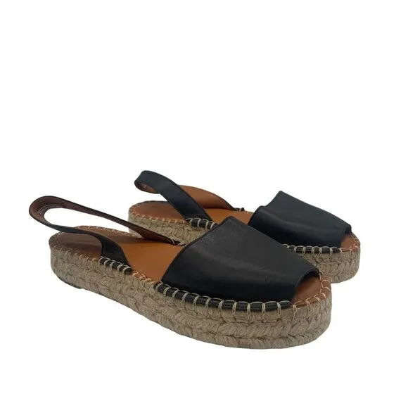 Alohas Ibiza Espadrille Platform Sandals Womens Sz 37/US 6.5 Black Leather Spain