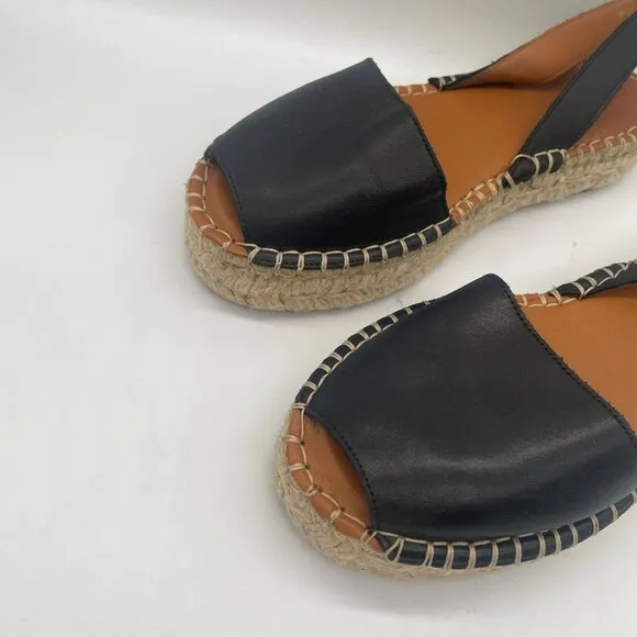 Alohas Ibiza Espadrille Platform Sandals Womens Sz 37/US 6.5 Black Leather Spain