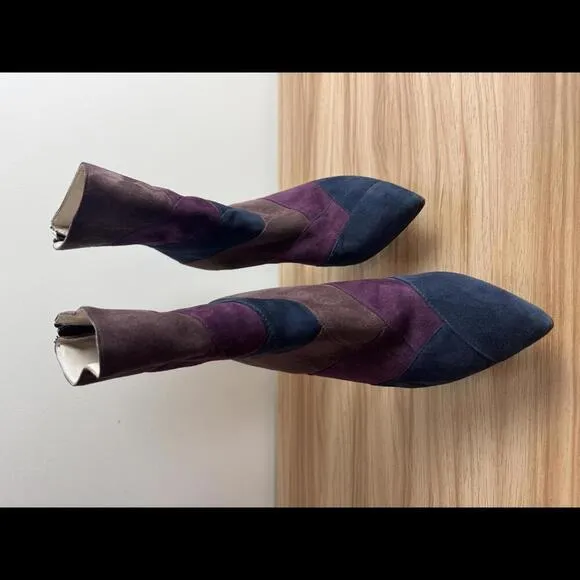 AMALFI By Rangoni PADOVA  Color-Block Navy/Eggplant/Aubergine Cashmere Boots