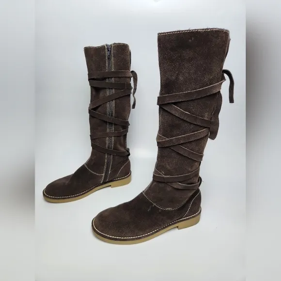 Amanda Smith Durango Western Cowgirl Brown Suede Zip Calf High Boots Sz 7.5 Fall
