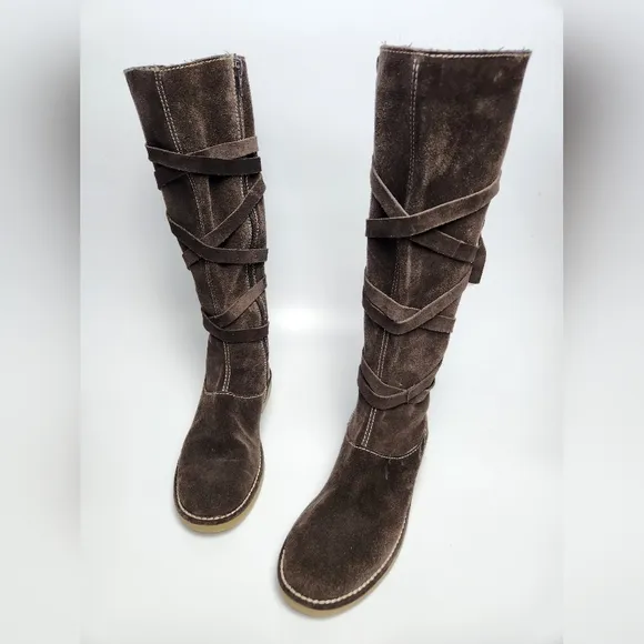 Amanda Smith Durango Western Cowgirl Brown Suede Zip Calf High Boots Sz 7.5 Fall