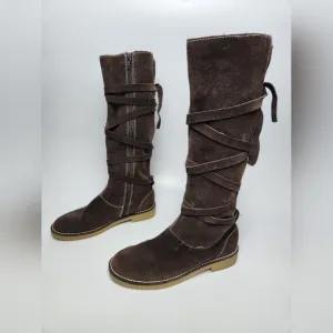 Amanda Smith Durango Western Cowgirl Brown Suede Zip Calf High Boots Sz 7.5 Fall