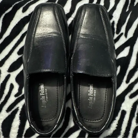 Angela Falconi Moda Italy Boys Black Leather Slip On Loafers Dres Shoes Size 6