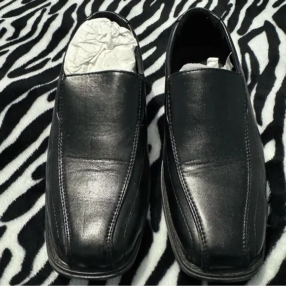 Angela Falconi Moda Italy Boys Black Leather Slip On Loafers Dres Shoes Size 6