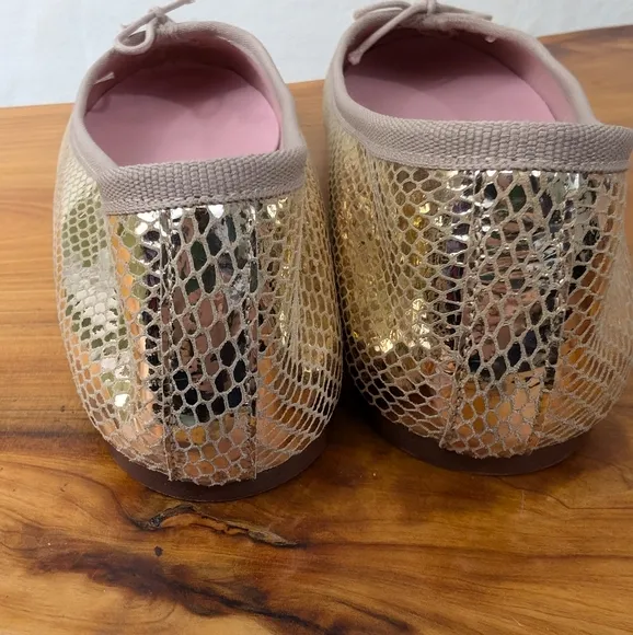 Ann Mashburn shoes gold flats snake print tie ballet Italy size 36