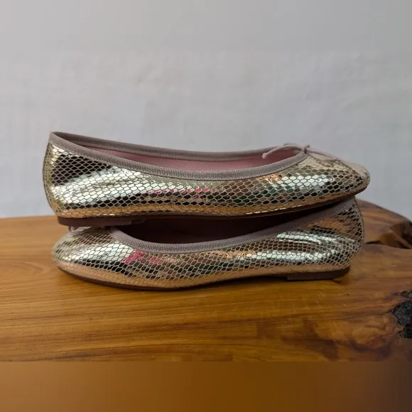 Ann Mashburn shoes gold flats snake print tie ballet Italy size 36