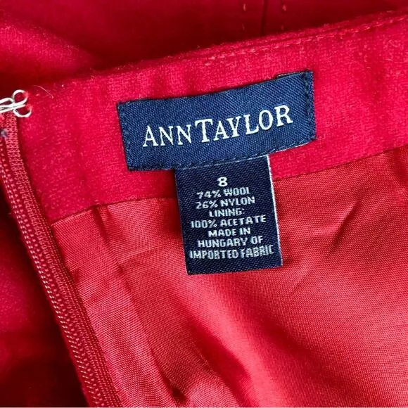 ANN TAYLOR Blue Label Wool Lined Red Cherry Pencil Skirt Women’s Size 8