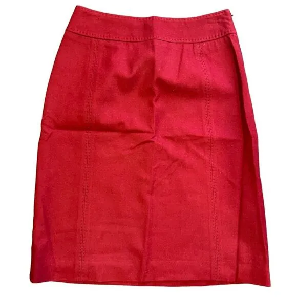 ANN TAYLOR Blue Label Wool Lined Red Cherry Pencil Skirt Women’s Size 8