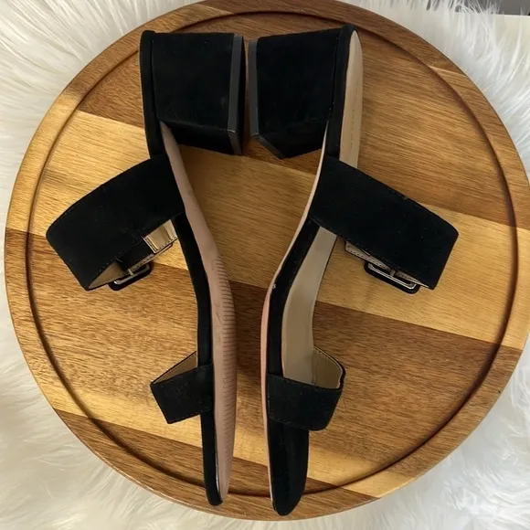 ANN TAYLOR l Black Taylor Buckle Side Open Toe Mule Suede Size 9 Casual Slip-on
