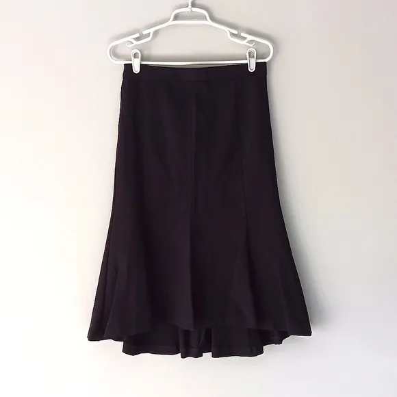 Ann Taylor Midi Skirt Box Pleated Fit &amp; Flare Cowgirl Panels Solid Black Size 6