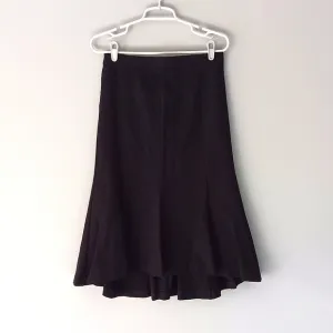 Ann Taylor Midi Skirt Box Pleated Fit &amp; Flare Cowgirl Panels Solid Black Size 6