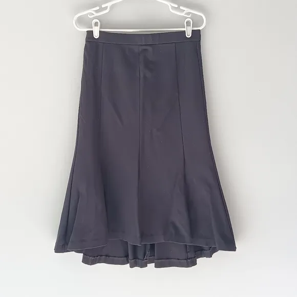 Ann Taylor Midi Skirt Box Pleated Fit &amp; Flare Cowgirl Panels Solid Black Size 6