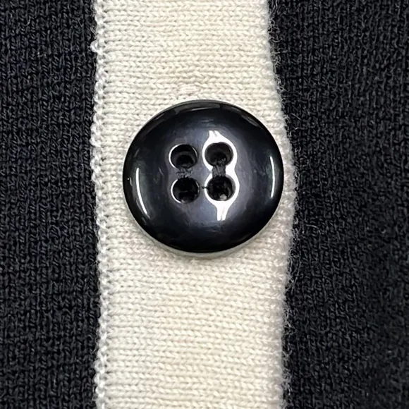 ANN TAYLOR NWT Career Black/Ivory Trim Long Line Button Front Wool Cardigan SZ S
