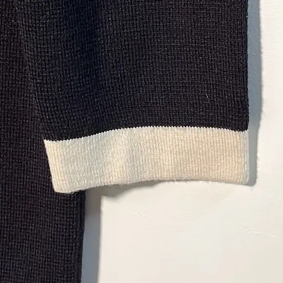 ANN TAYLOR NWT Career Black/Ivory Trim Long Line Button Front Wool Cardigan SZ S