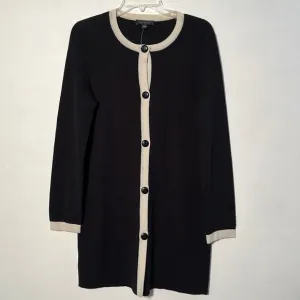 ANN TAYLOR NWT Career Black/Ivory Trim Long Line Button Front Wool Cardigan SZ S