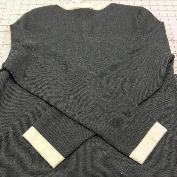 ANN TAYLOR NWT Career Black/Ivory Trim Long Line Button Front Wool Cardigan SZ S
