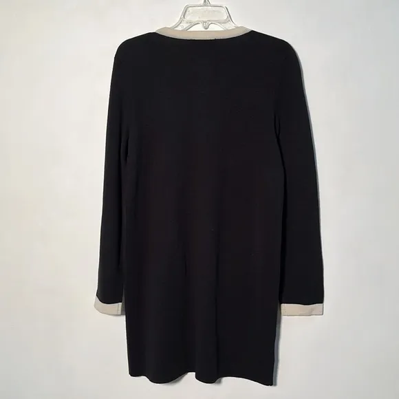 ANN TAYLOR NWT Career Black/Ivory Trim Long Line Button Front Wool Cardigan SZ S