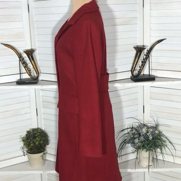 Anne Klein Peacoat Classic Preppy Double-Breasted Wool Blend Red Burgundy Sz S