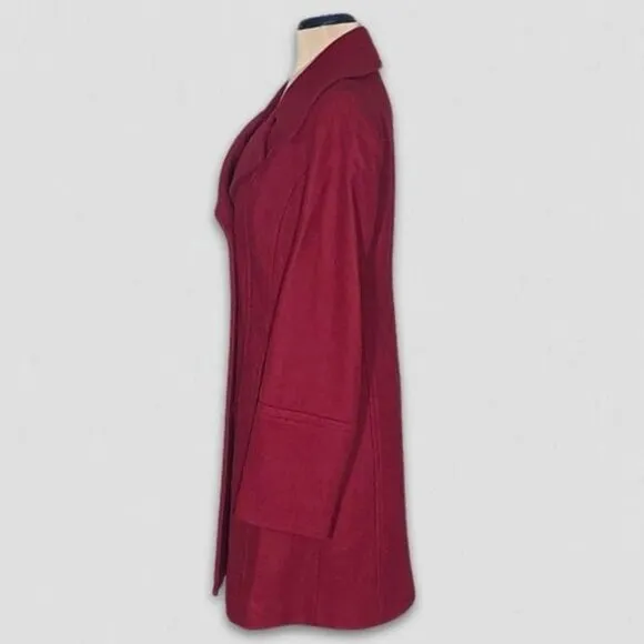 Anne Klein Peacoat Classic Preppy Double-Breasted Wool Blend Red Burgundy Sz S