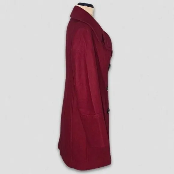Anne Klein Peacoat Classic Preppy Double-Breasted Wool Blend Red Burgundy Sz S