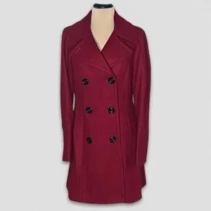 Anne Klein Peacoat Classic Preppy Double-Breasted Wool Blend Red Burgundy Sz S