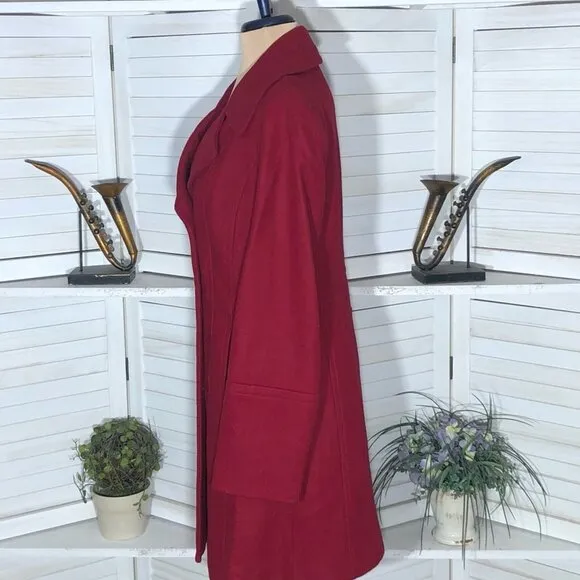 Anne Klein Peacoat Classic Preppy Double-Breasted Wool Blend Red Burgundy Sz S