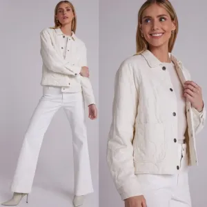 Anthro Bella Dahl  Two Pocket Cropped Quilted Jacket Cream Size XS Spring preppy