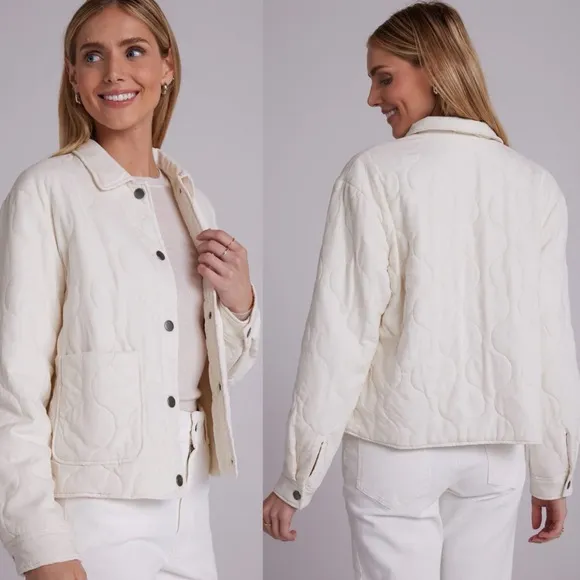Anthro Bella Dahl  Two Pocket Cropped Quilted Jacket Cream Size XS Spring preppy
