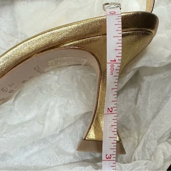 Anthro Vicenza Metallic Gold Sequin Sandal Heels Square Toe Ankle Strap Size 7