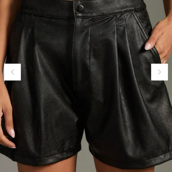 Anthropologie ASKK NY Faux Leather Pleated Black Shorts Size 25