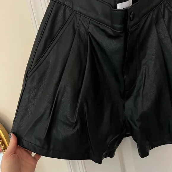 Anthropologie ASKK NY Faux Leather Pleated Black Shorts Size 25