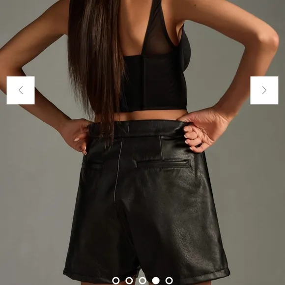 Anthropologie ASKK NY Faux Leather Pleated Black Shorts Size 25