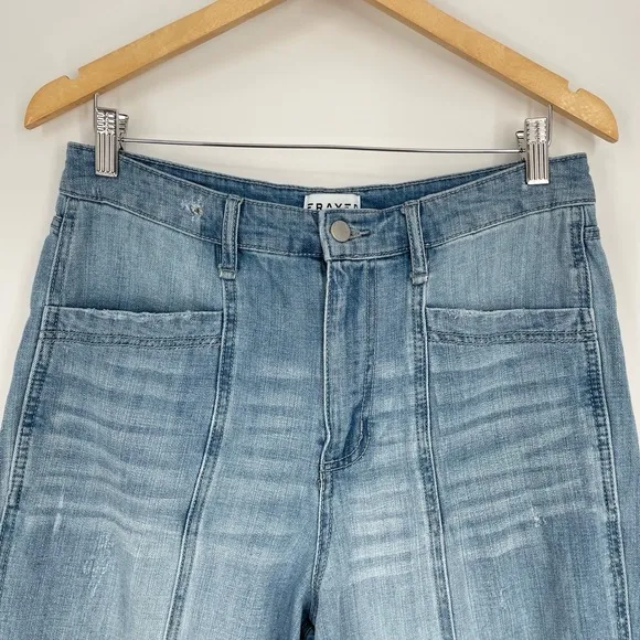 Anthropologie Frayed Womens High Rise Semi Distressed Relaxed Light Wash Jeans M