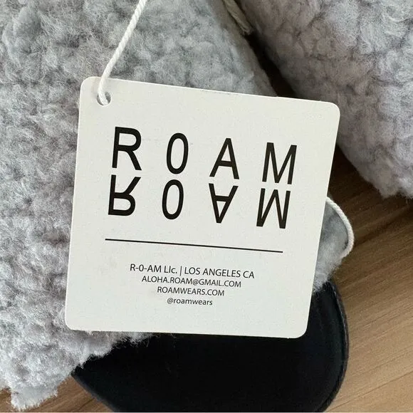 Anthropologie ROAM Cozy Fuzzy Slide Sandals in Black and Light Gray