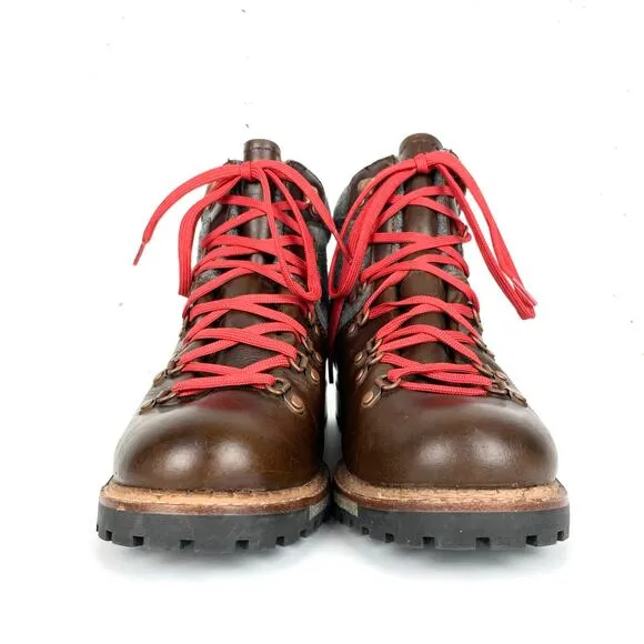 Anthropologie Woolrich Rockies Hiking Boots Ankle Brown Leather Grey Wool Size 9
