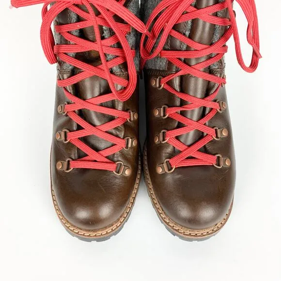 Anthropologie Woolrich Rockies Hiking Boots Ankle Brown Leather Grey Wool Size 9