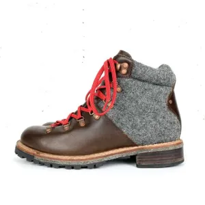 Anthropologie Woolrich Rockies Hiking Boots Ankle Brown Leather Grey Wool Size 9