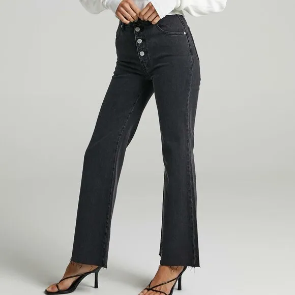 Anthropologie x Rolla's Eastcoast Flare Washed Black High Rise Denim Jeans