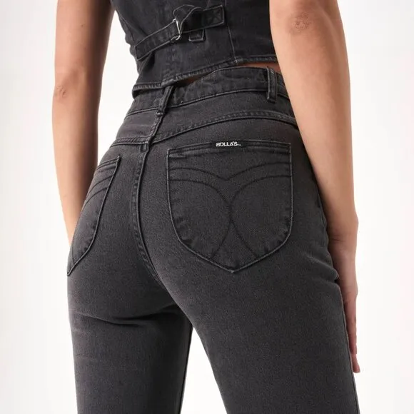 Anthropologie x Rolla's Eastcoast Flare Washed Black High Rise Denim Jeans