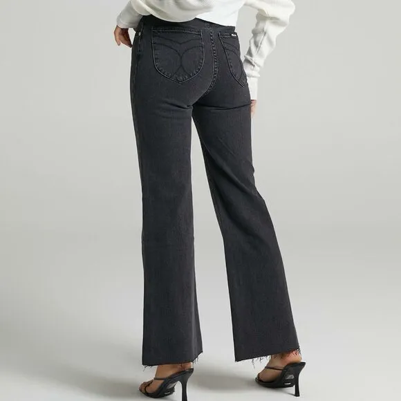 Anthropologie x Rolla's Eastcoast Flare Washed Black High Rise Denim Jeans